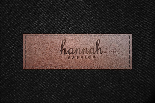 Leather label on denim texture logo mockup