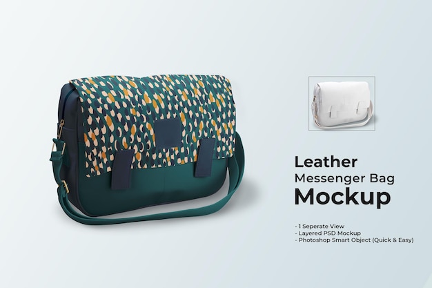 Leather messenger bag mockup