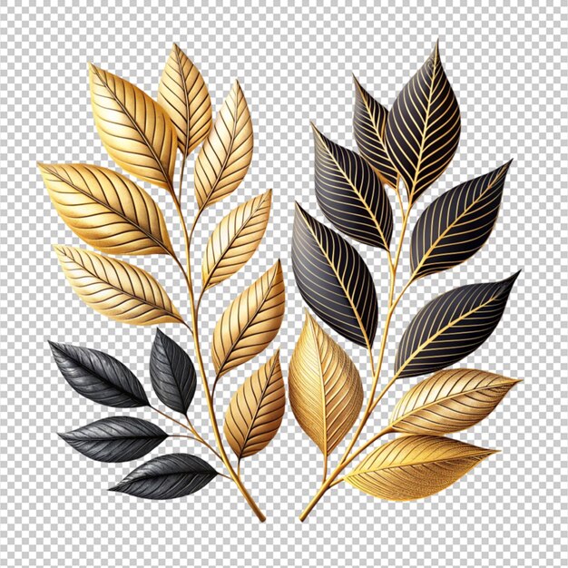 PSD leaves black and gold isolated on transparent background