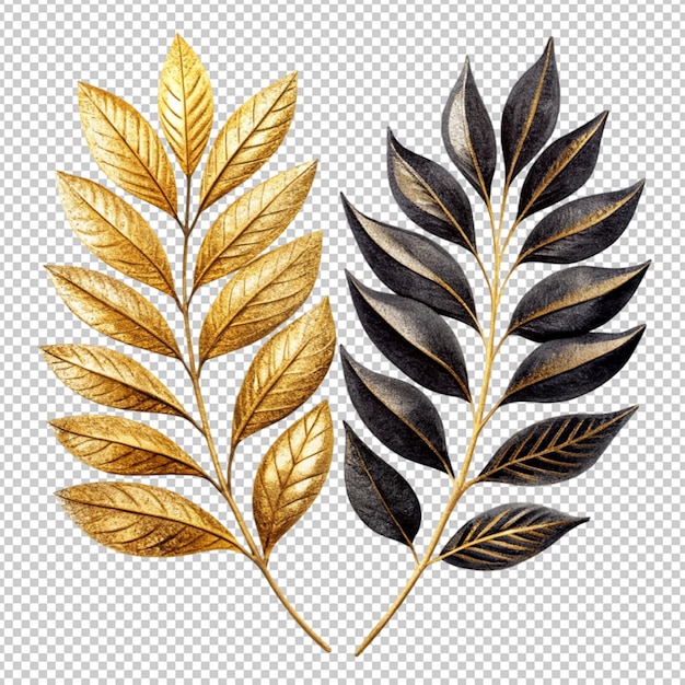 PSD leaves black and gold isolated on transparent background