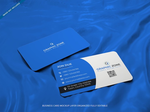 Left right top view business card mockup template with fabric background