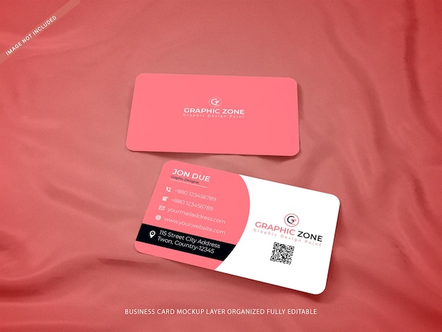 Left right top view business card mockup template with fabric background