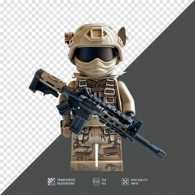 a lego figure of a soldier with a gun