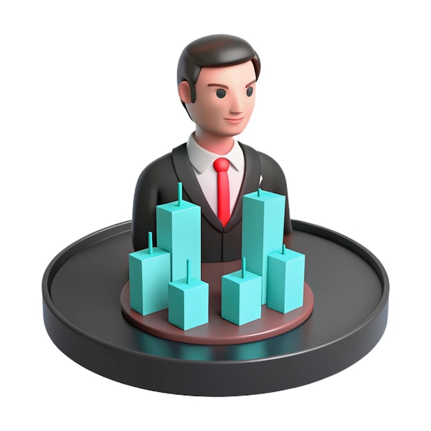 PSD a lego figure with a man in a suit and tie is standing on a round table