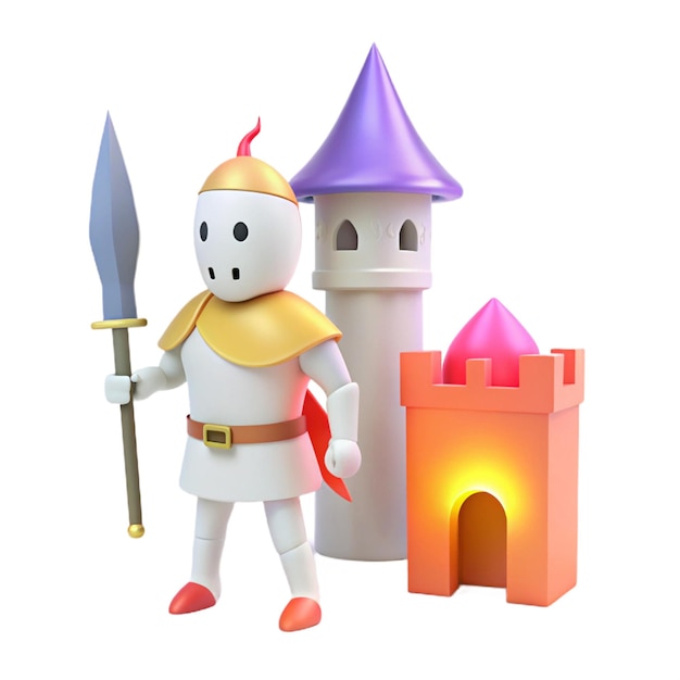 PSD a lego knight with a sword and a castle on top of it