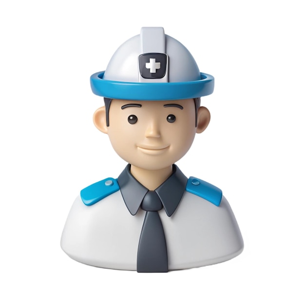 PSD a lego man with a blue cap and a white shirt with a blue and green logo on it