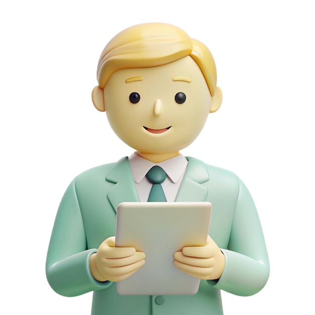 a lego man with a green suit and a white tablet