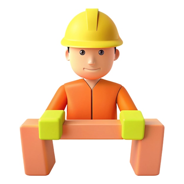 a lego man with a yellow hard hat on and a orange construction hat