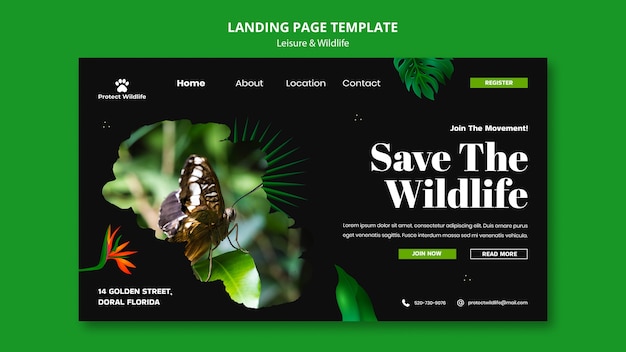 Leisure and wildlife design landing page template