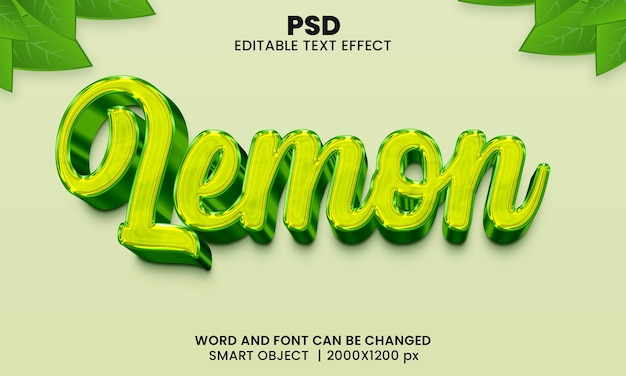 Lemon 3d editable text effect Premium Psd with background