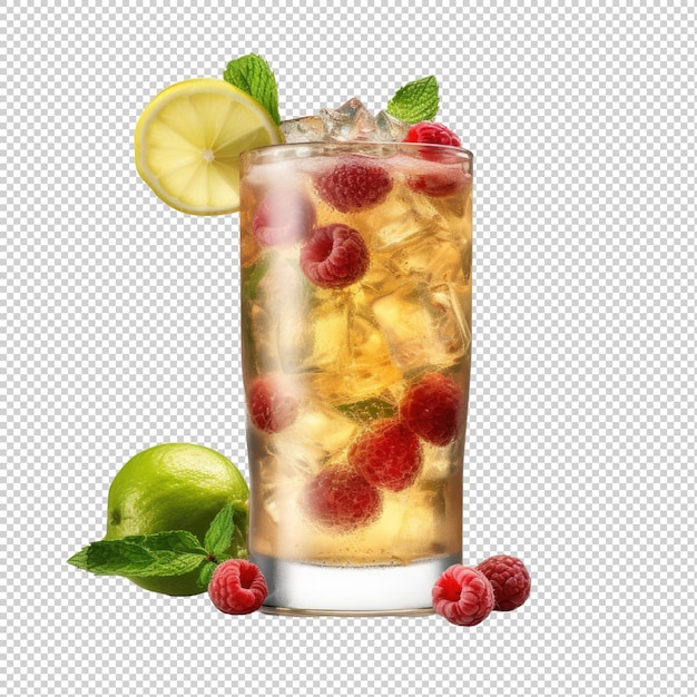 Lemon Raspberry Mojito cocktail isolated on transparent background Generative AI