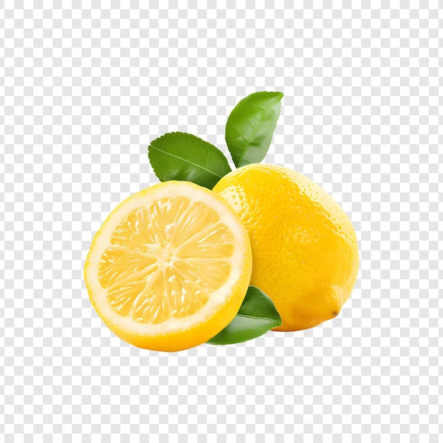 Lemon slice and whole lemon on transparent background