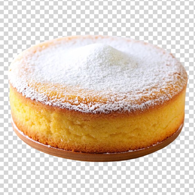 PSD lemon sponge cake sprinkled with powdered sugar isolated on transparent background