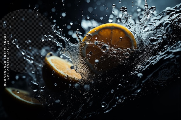 lemon water splash particle and water splatter full transparent background