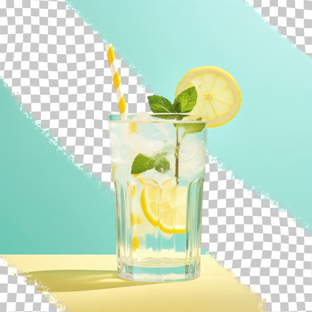 Lemonade served with straw in a glass transparent background