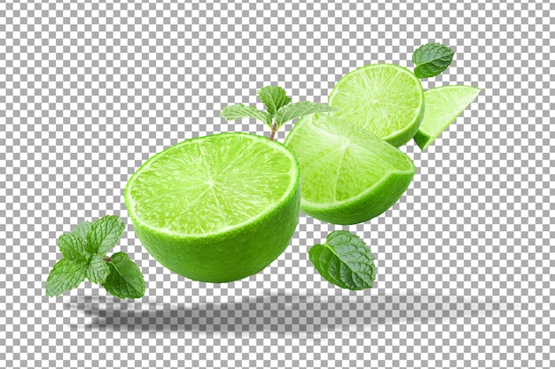 Lemonade Splashing on Green lemon fruit isolated