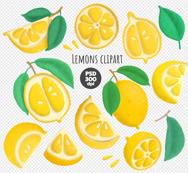 Lemons psd clipart collection