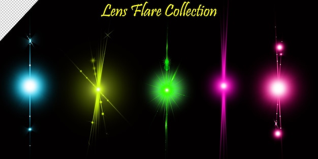 Lens flare and glowing set of light effects Colorful lens flare collection