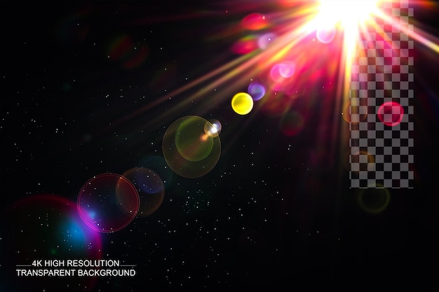 Lens flare with colorful ball effect unique style lens flare on a transparent background