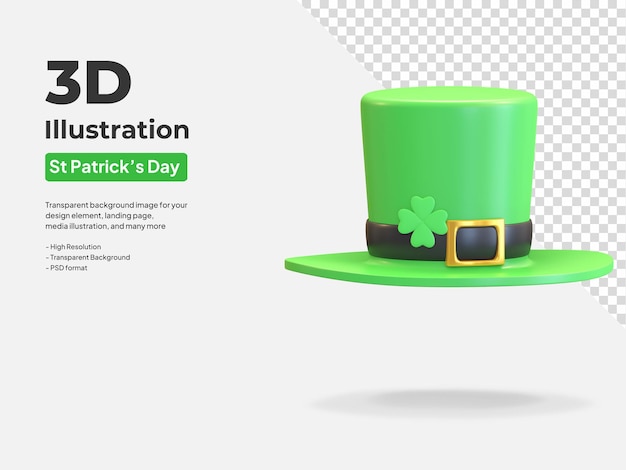 PSD leprechaun hat with clover icon st patrick's day symbol 3d render illustration