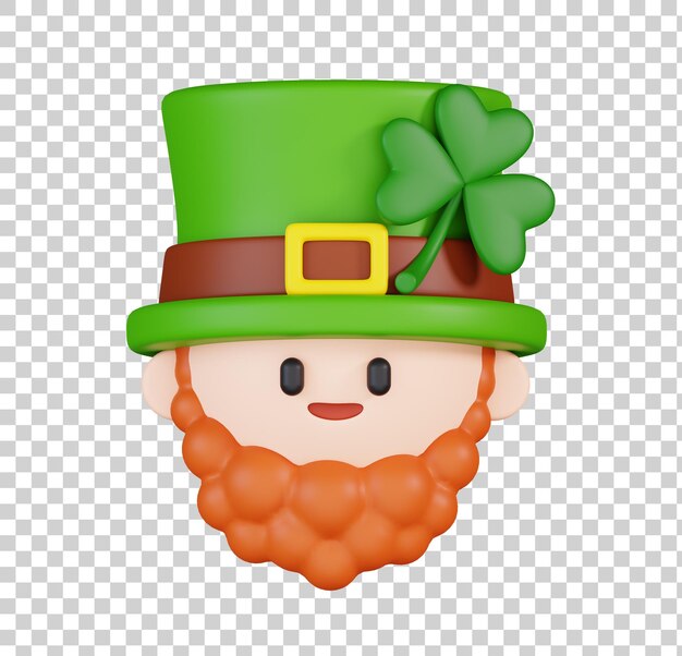 PSD leprechaun head saint patrick character isolated happy st patrick's day icon 3d render illustration