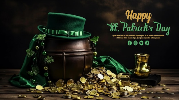 leprechaun headwear gift boxes pot with gold coins St Patricks Day concept