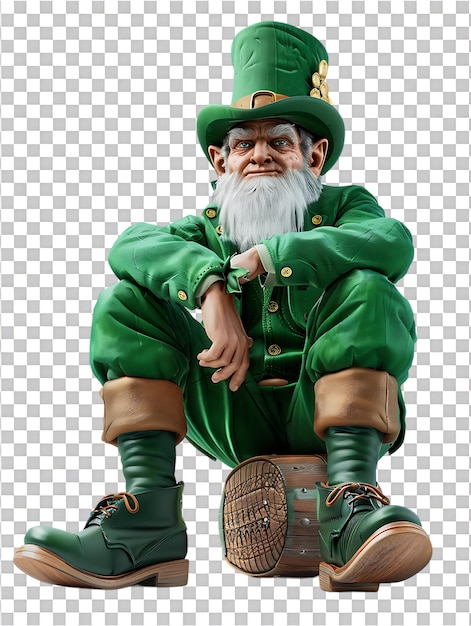 PSD leprechaun sitting alone against a transparent background