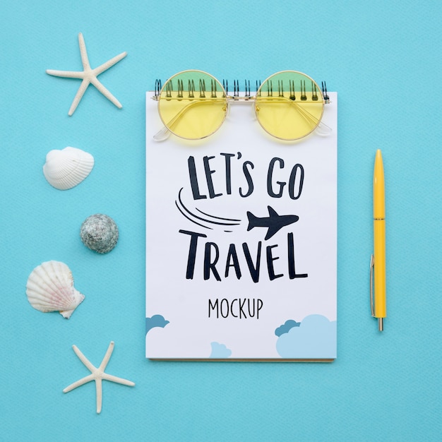 Let's go travel mock-up with seashells