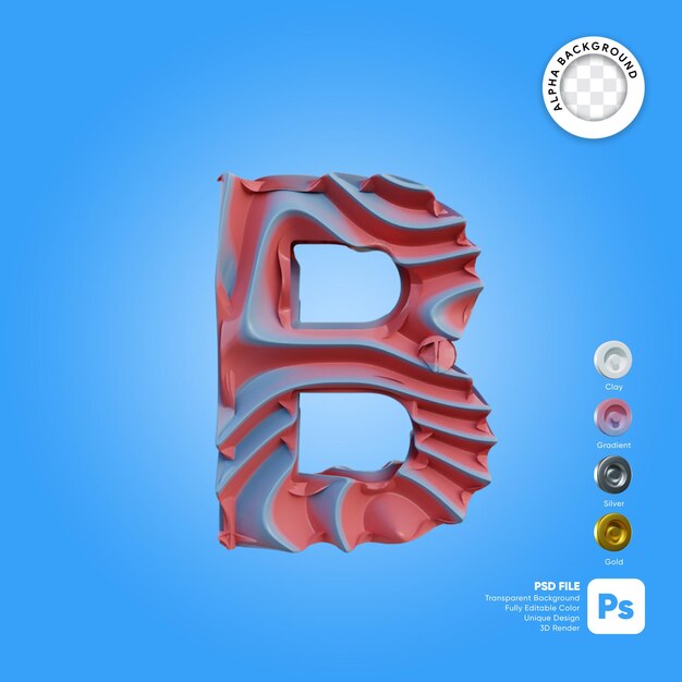 PSD letter b 3d alphabet wave style