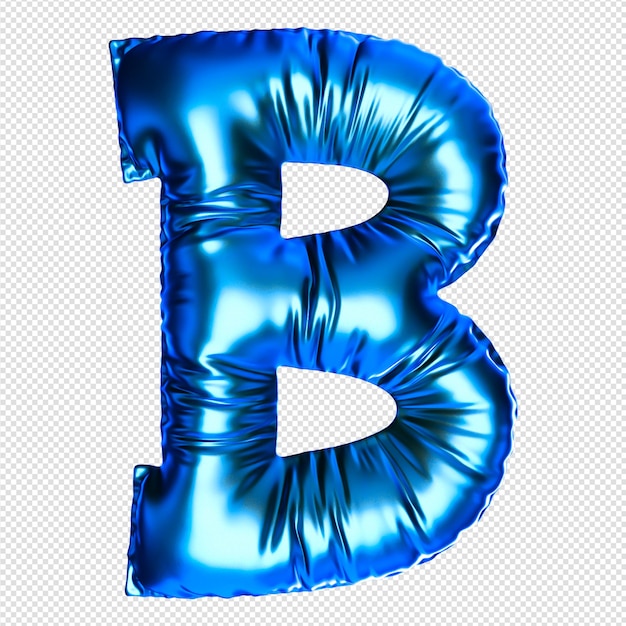 The letter b made of shiny blue foil.