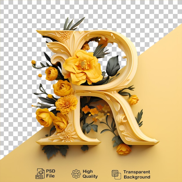 letter B with yellow flower isolated on transparent background include png file