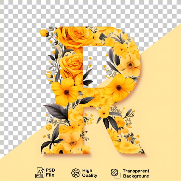 PSD letter b with yellow flower isolated on transparent background include png file