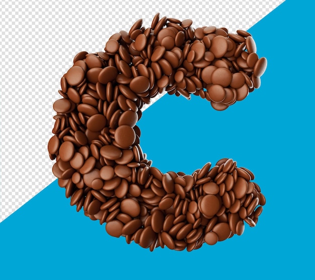 Letter C made of chocolate Coated Beans Chocolate Candies Alphabet Word C 3d illustration