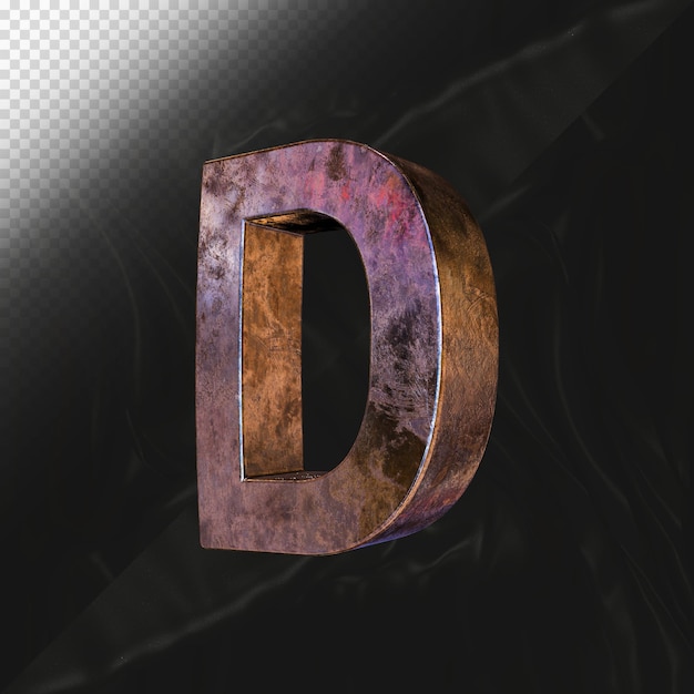 Letter D 3d render with realistic metallic texture