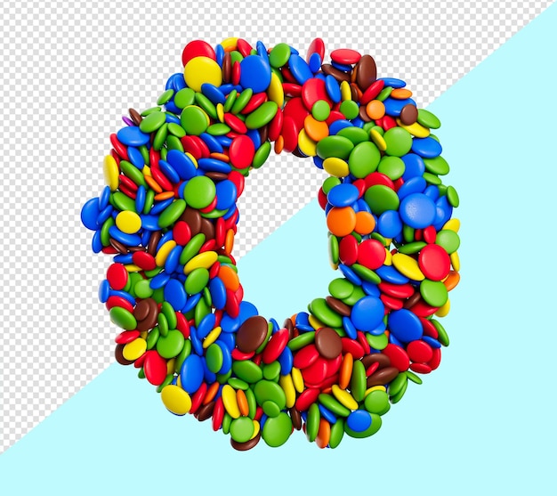 Letter Digit 0 of multicolored rainbow candies Festive isolated on white background 3d illustration