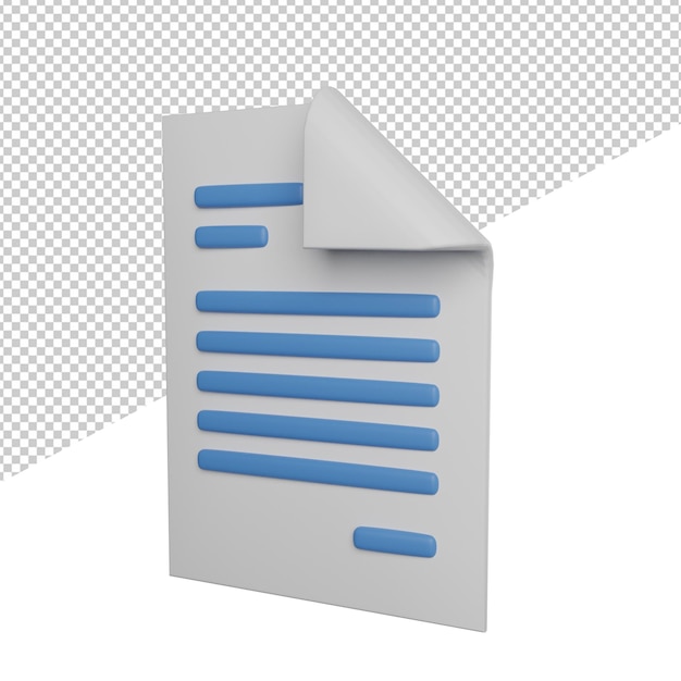 Letter document file side view 3d illustration rendering icon transparent background