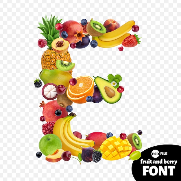 Letter E, fruit font symbol