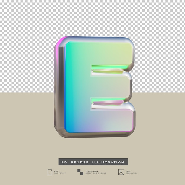 Letter e gradient text effect 3d render