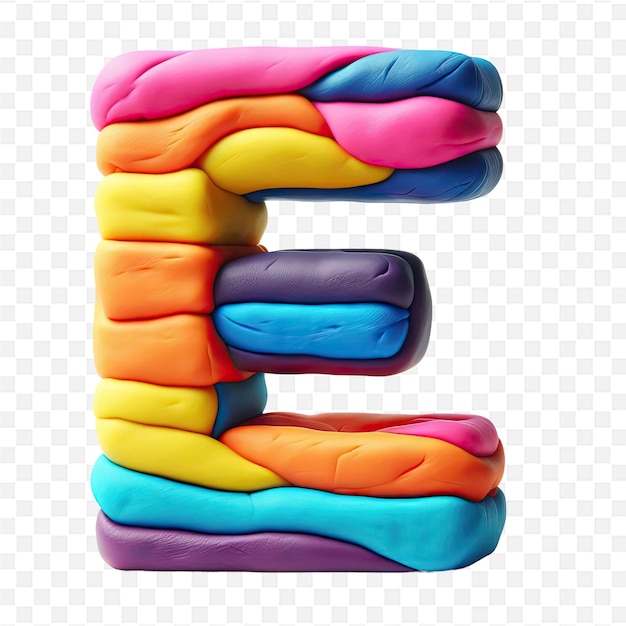 PSD the letter e is made of colorful foam