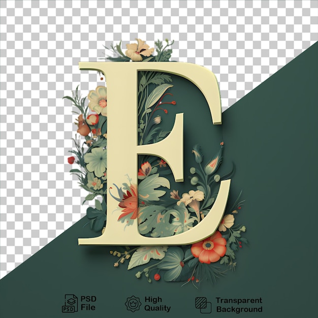 letter E with green flower isolated on transparent background include png file