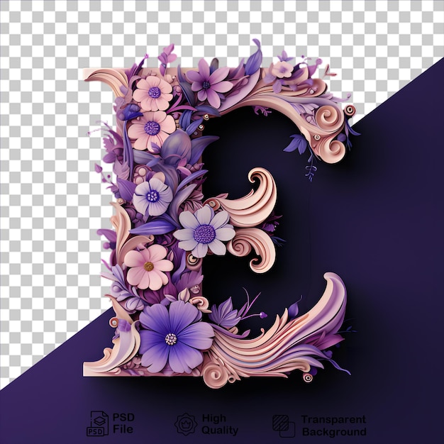 letter E with purple flower isolated on transparent background include png file