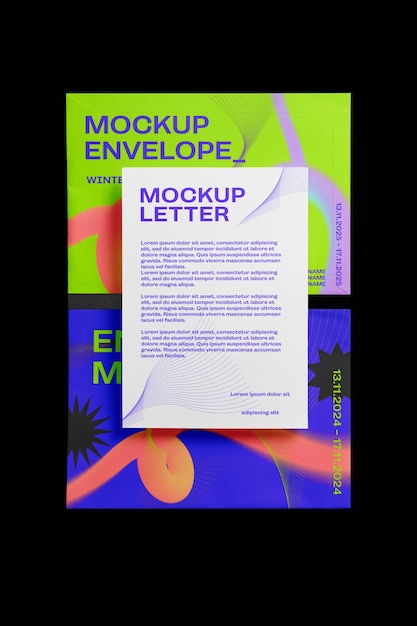 Letter and envelope mock-up with neon color