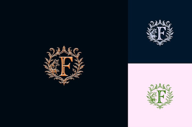 PSD letter f with vintage logo design style with f shaped into a nature abstract vector collections