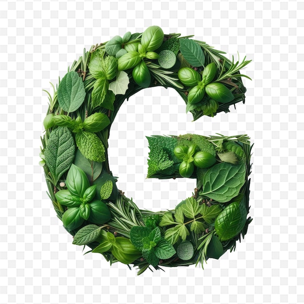 a letter g with green leaves and the letter g on a transparent background