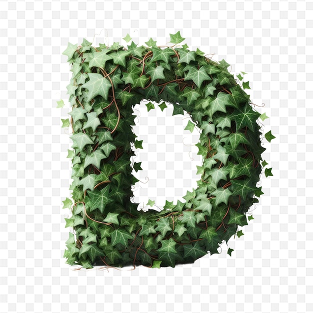 letter in green ivy with ivy on a transparent background