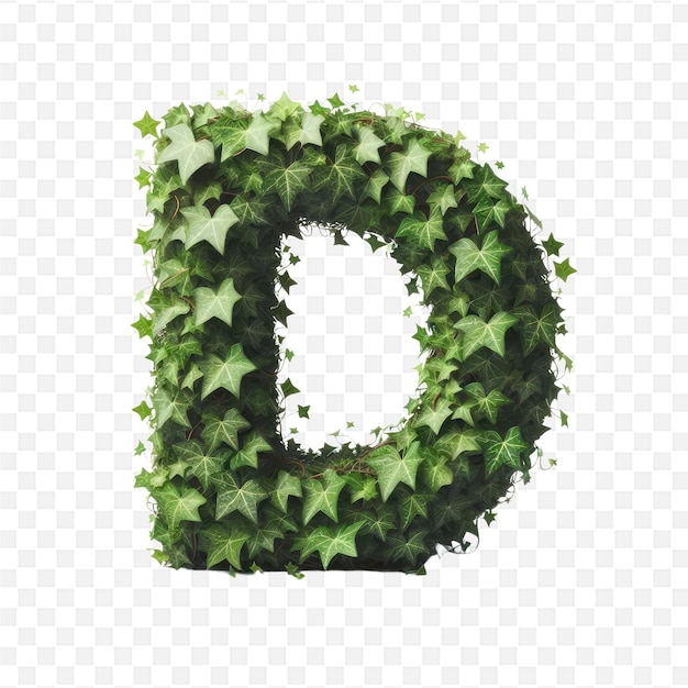 letter in green with ivy on a transparent background