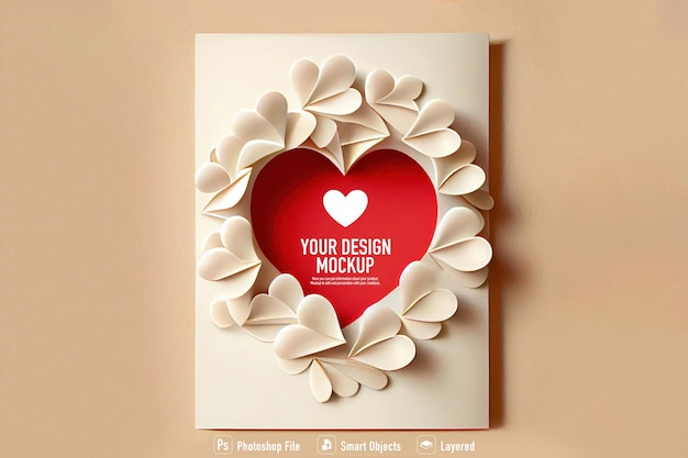 PSD letter of invitation mockup for valentine's day