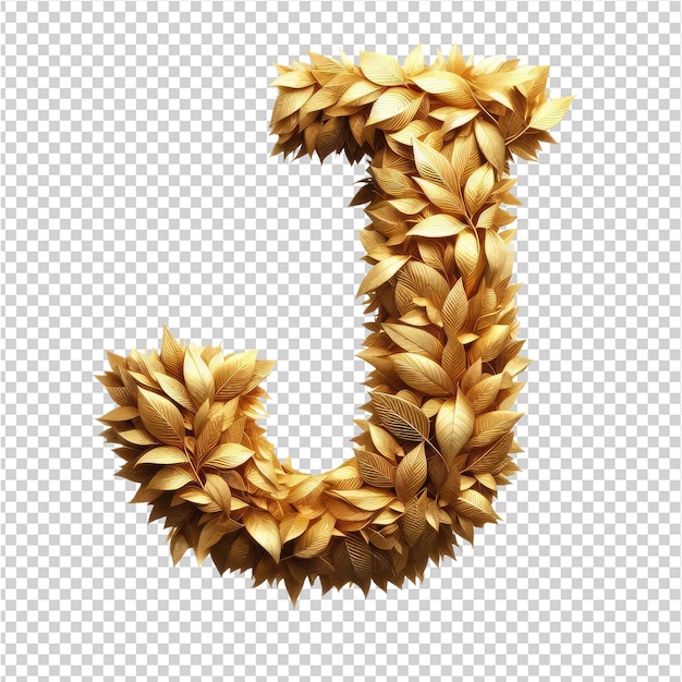 PSD the letter j made of gold leaves