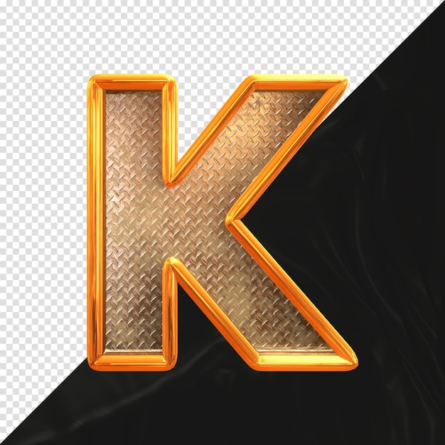 Letter K 3d render with realistic metallic texture front view