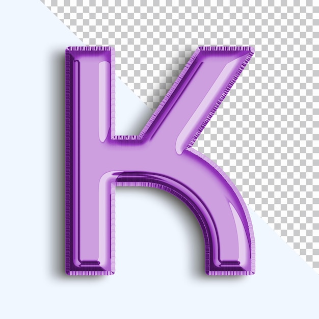 Letter K 3d rendered Metallic foil balloon on transparent background png